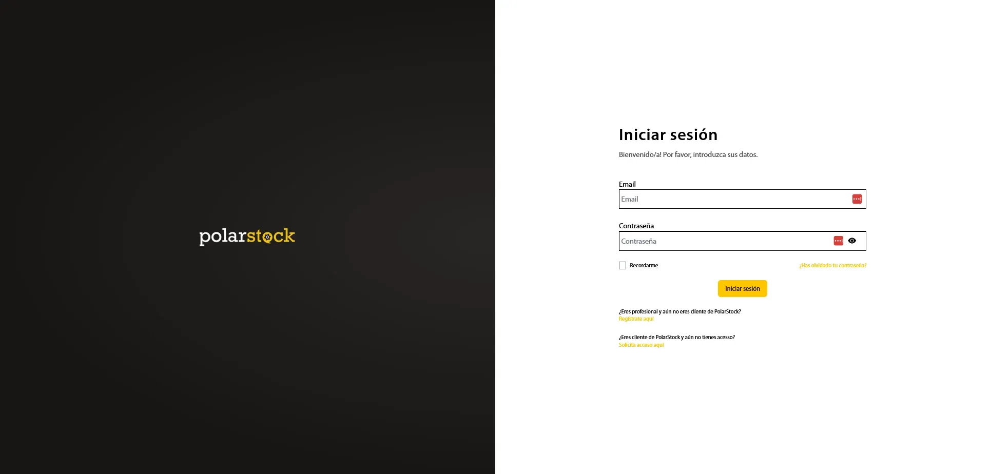 Acceso al ecommerce profesional de Polarstock