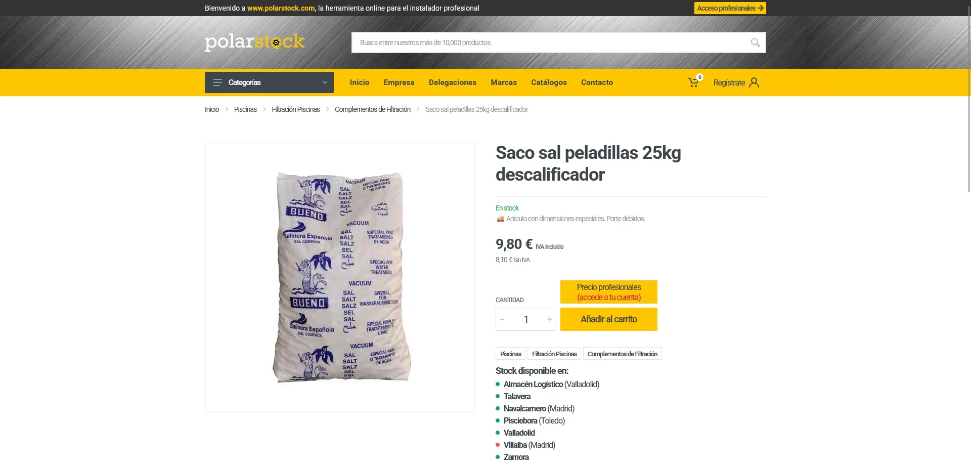 Ficha de producto en el ecommerce de Polarstock